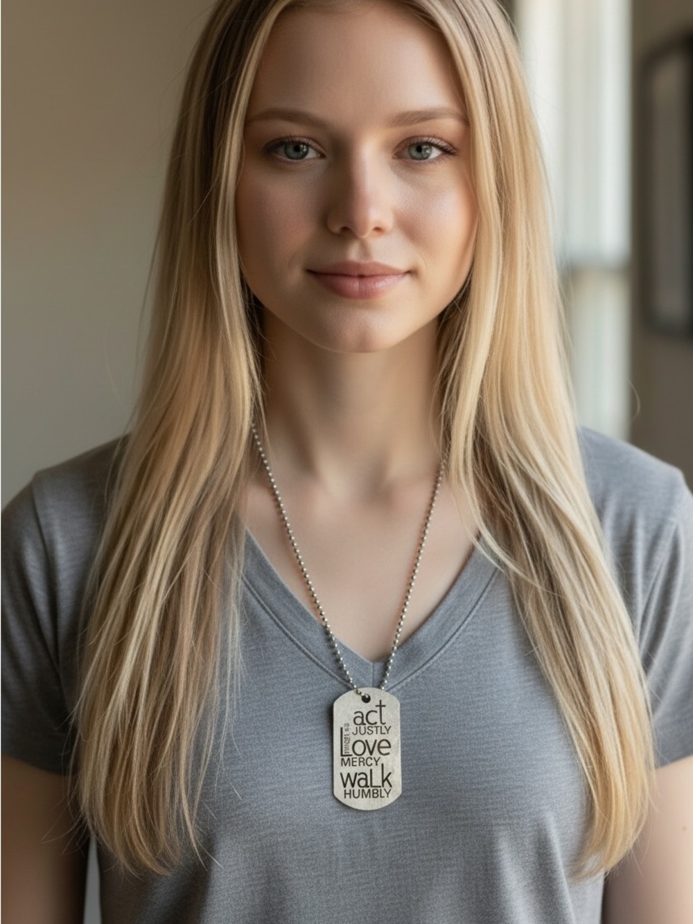 8/12 Dog Tag Pendant Necklace — Assorted Metal Finishes, - Picture 3 of 5